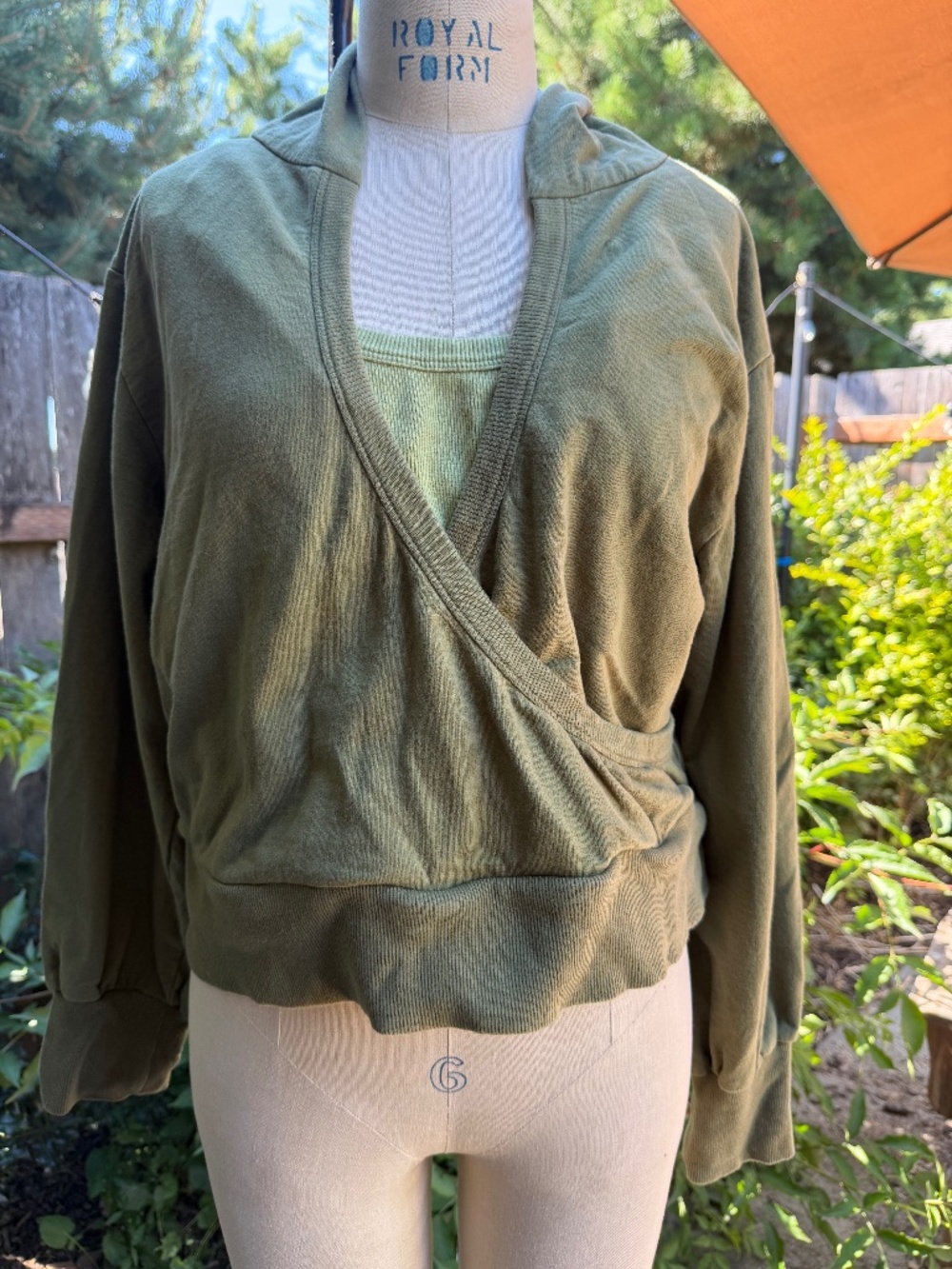 Porridge Layered Cut-Out Green Hoodie Top - Large